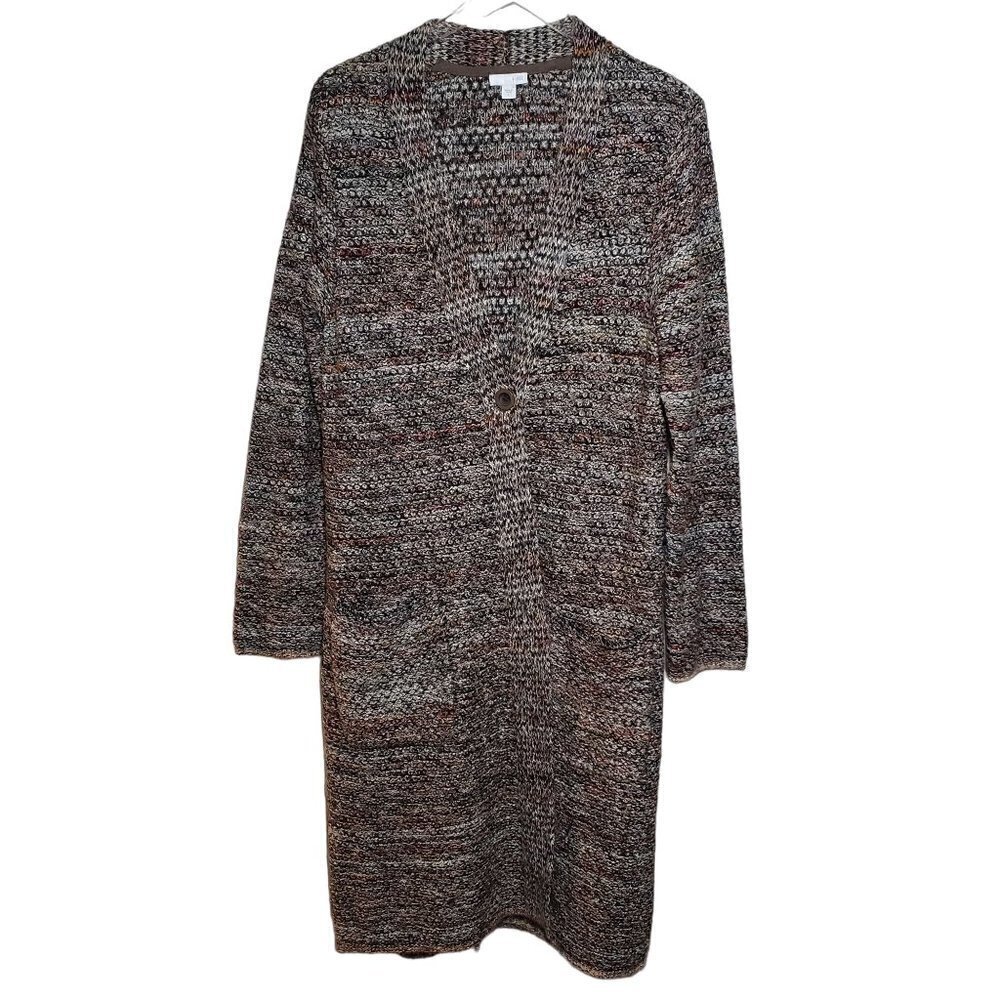 J Jill Marled Duster Cardigan Multicolor Brown 1 Button Sweater Womens Large